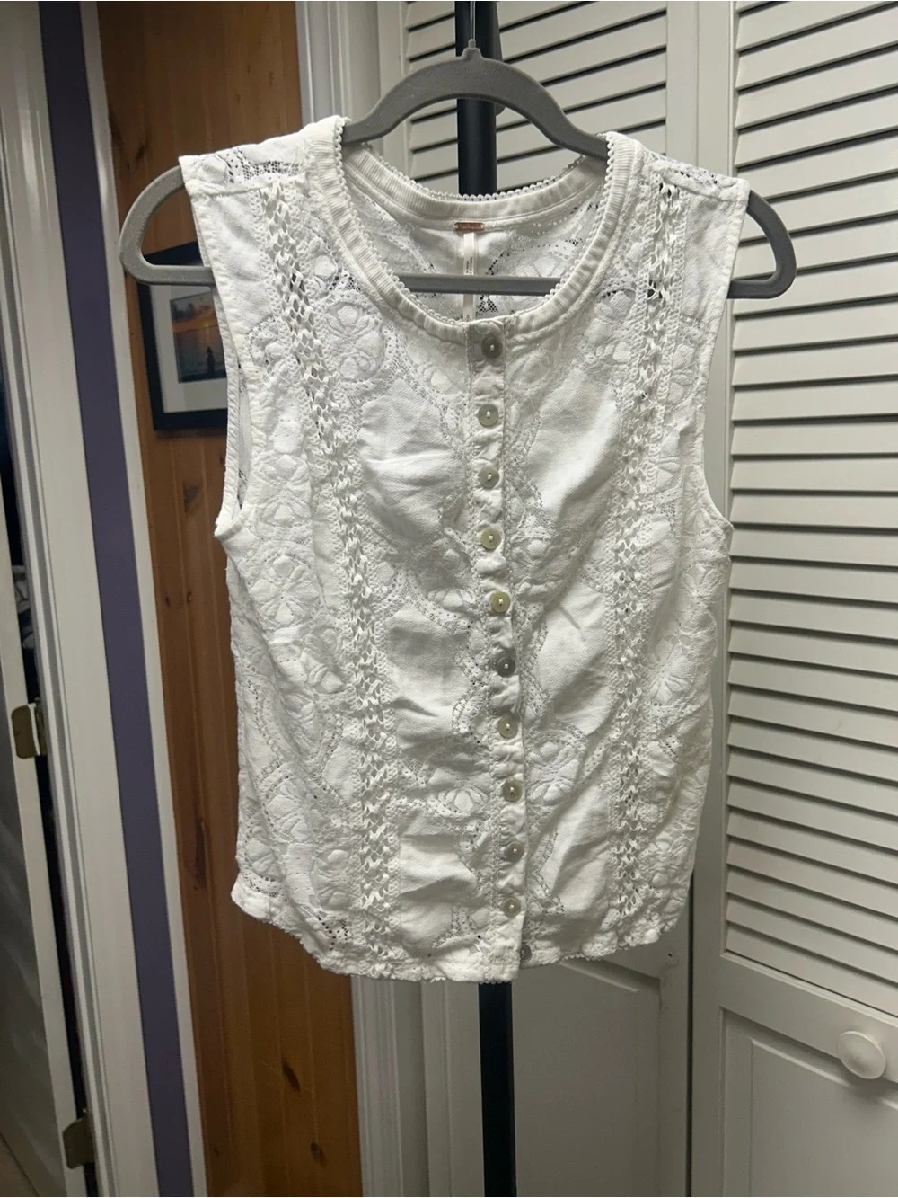 Nwot Free People jae Sleeveless white Lace Button-Front Top